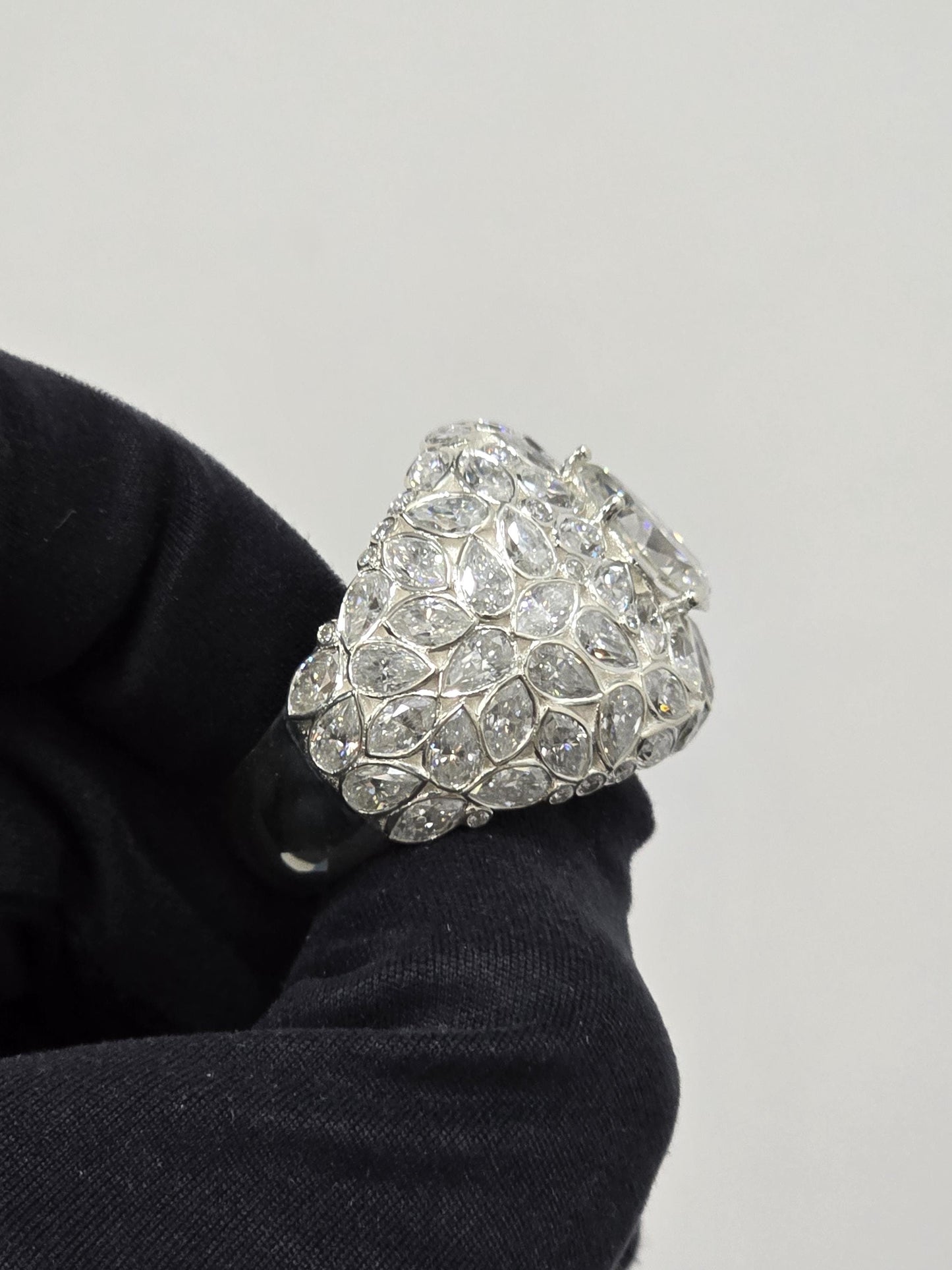 3ct Pear Moissanite Pinky Ring, Rose Gold Iced Out Hip Hop Ring, Pear & Marquise Cluster Bling, Rapper Statement Jewelry