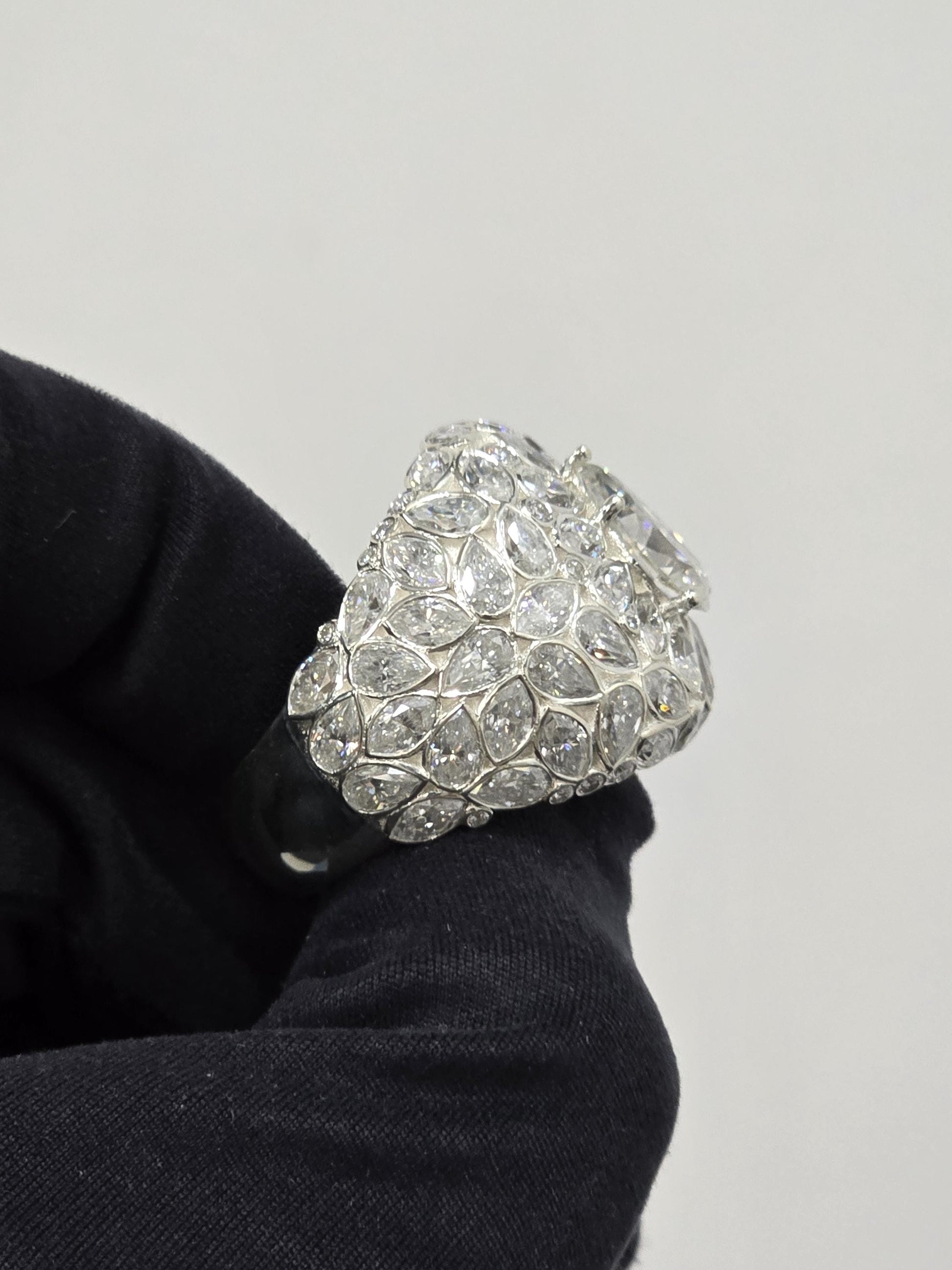 3ct Pear Moissanite Pinky Ring, Rose Gold Iced Out Hip Hop Ring, Pear & Marquise Cluster Bling, Rapper Statement Jewelry