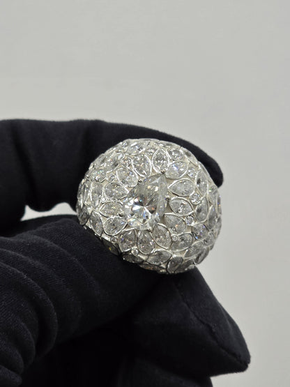 3ct Pear Moissanite Pinky Ring, Rose Gold Iced Out Hip Hop Ring, Pear & Marquise Cluster Bling, Rapper Statement Jewelry