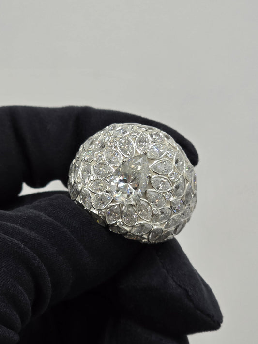 3ct Pear Moissanite Pinky Ring, Rose Gold Iced Out Hip Hop Ring, Pear & Marquise Cluster Bling, Rapper Statement Jewelry