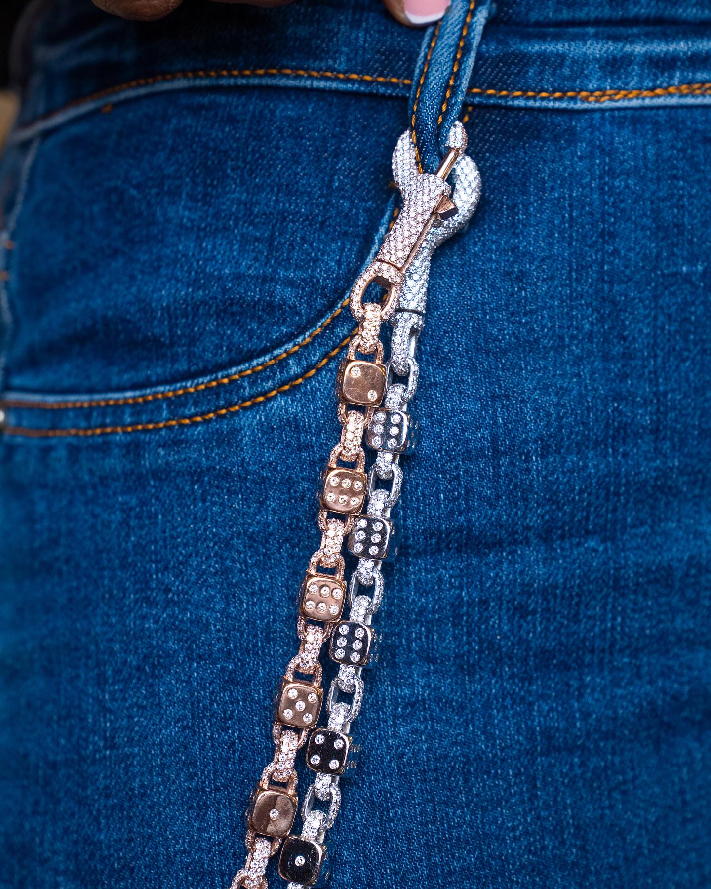 10mm Dice Link Chain, D Color VVS1 Moissanite Necklace & Wallet Chain, Solid 925 Sterling Silver, Iced Out Hip Hop Jewelry