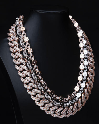 10mm Dice Link Chain, D Color VVS1 Moissanite Necklace & Wallet Chain, Solid 925 Sterling Silver, Iced Out Hip Hop Jewelry