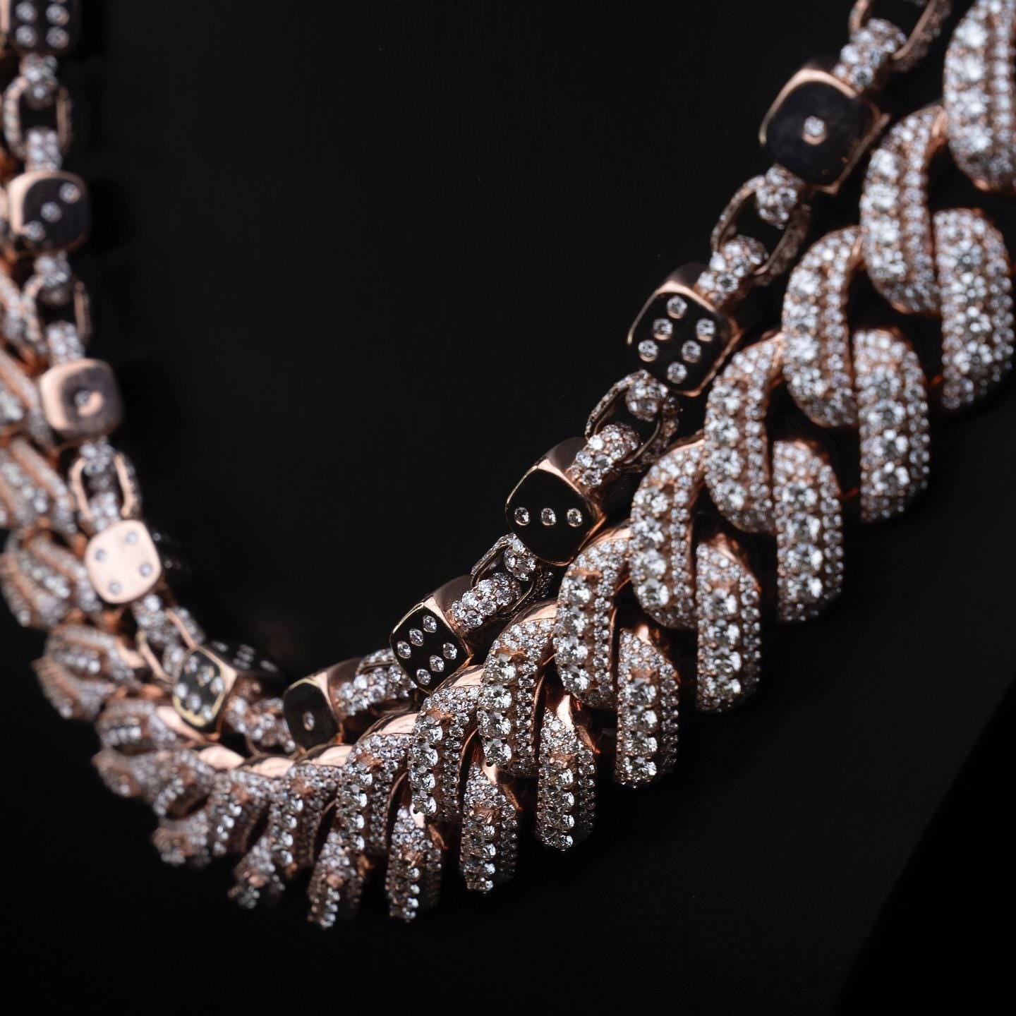 10mm Dice Link Chain, D Color VVS1 Moissanite Necklace & Wallet Chain, Solid 925 Sterling Silver, Iced Out Hip Hop Jewelry