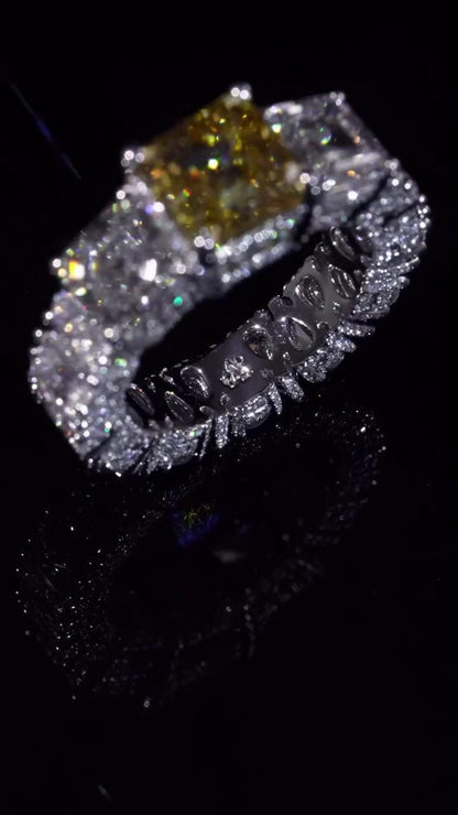 Yellow Asscher Cut Moissanite Ring, White Asscher & Pear Eternity Band, VVS1 925 Silver Statement Ring, 925 Sterling Silver