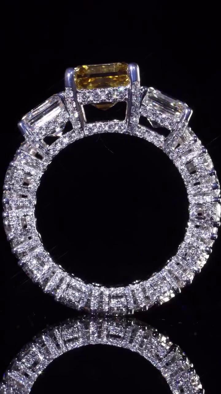 Yellow Asscher Cut Moissanite Ring, White Asscher & Pear Eternity Band, VVS1 925 Silver Statement Ring, 925 Sterling Silver