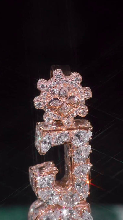 VVS Moissanite Vertical Pendant | Rose Gold Plated 925 Sterling Silver | Mixed Cut Moissanite | Diamond Tester Approved | Hip Hop Jewelry