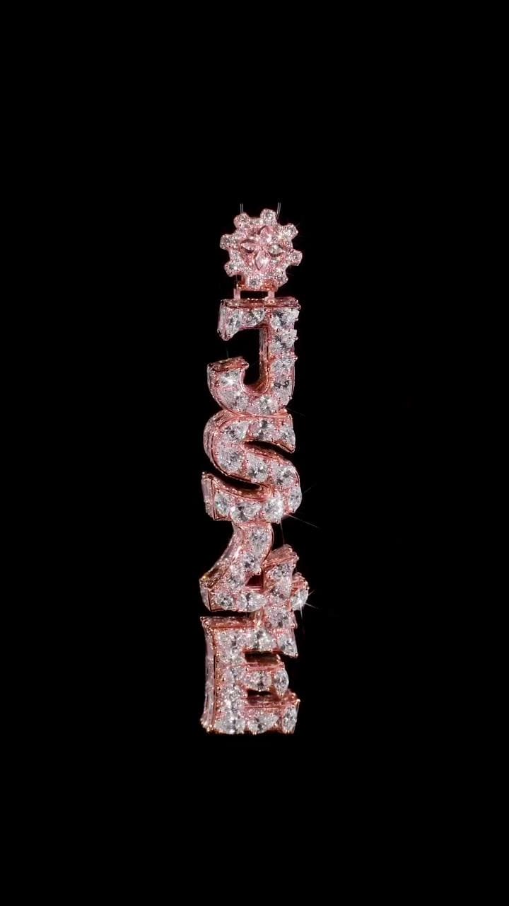 VVS Moissanite Vertical Pendant | Rose Gold Plated 925 Sterling Silver | Mixed Cut Moissanite | Diamond Tester Approved | Hip Hop Jewelry
