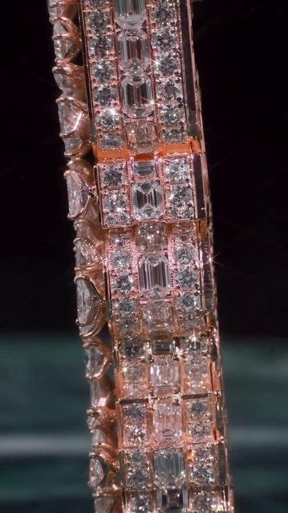 VVS Moissanite Vertical Pendant | Rose Gold Plated 925 Sterling Silver | Mixed Cut Moissanite | Diamond Tester Approved | Hip Hop Jewelry