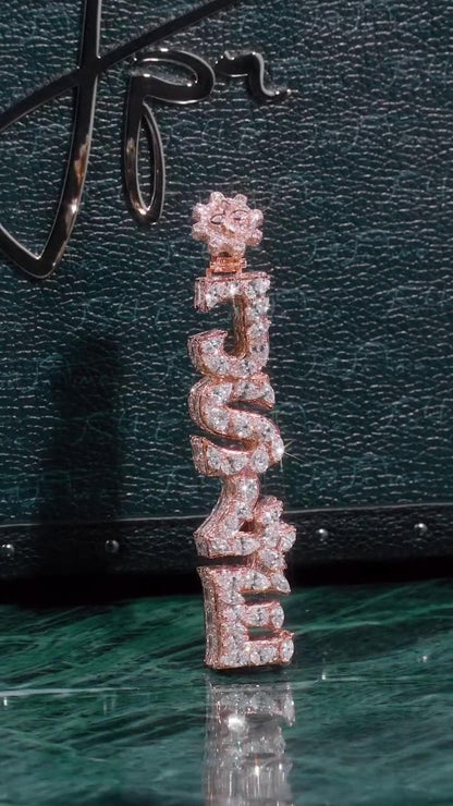 VVS Moissanite Vertical Pendant | Rose Gold Plated 925 Sterling Silver | Mixed Cut Moissanite | Diamond Tester Approved | Hip Hop Jewelry