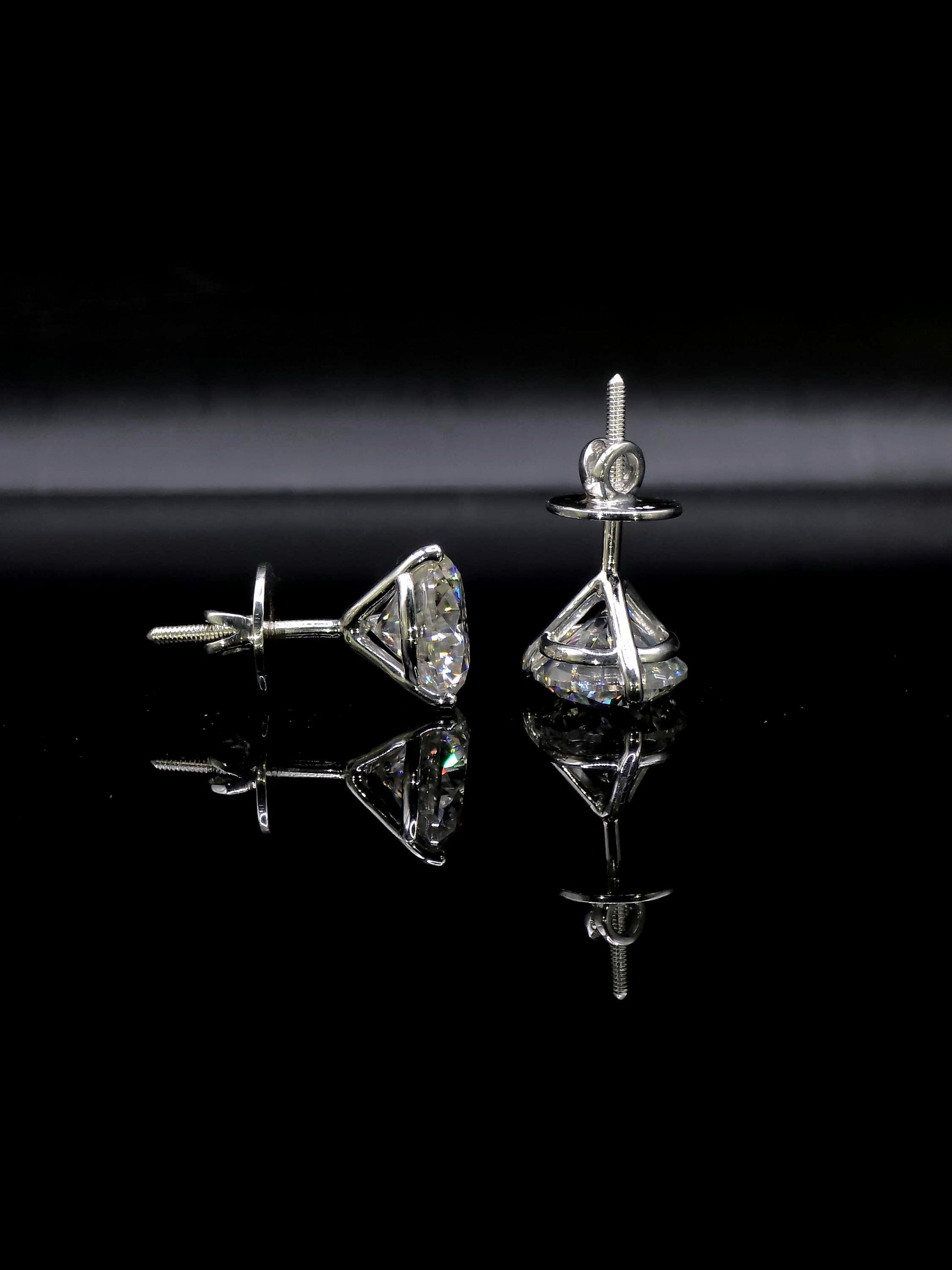 12mm Moissanite Stud Earrings, D Color VVS1 Round, 12 Carat Total Weight, 925 Sterling Silver/Solid 10K Gold, Three Prong Martini Setting