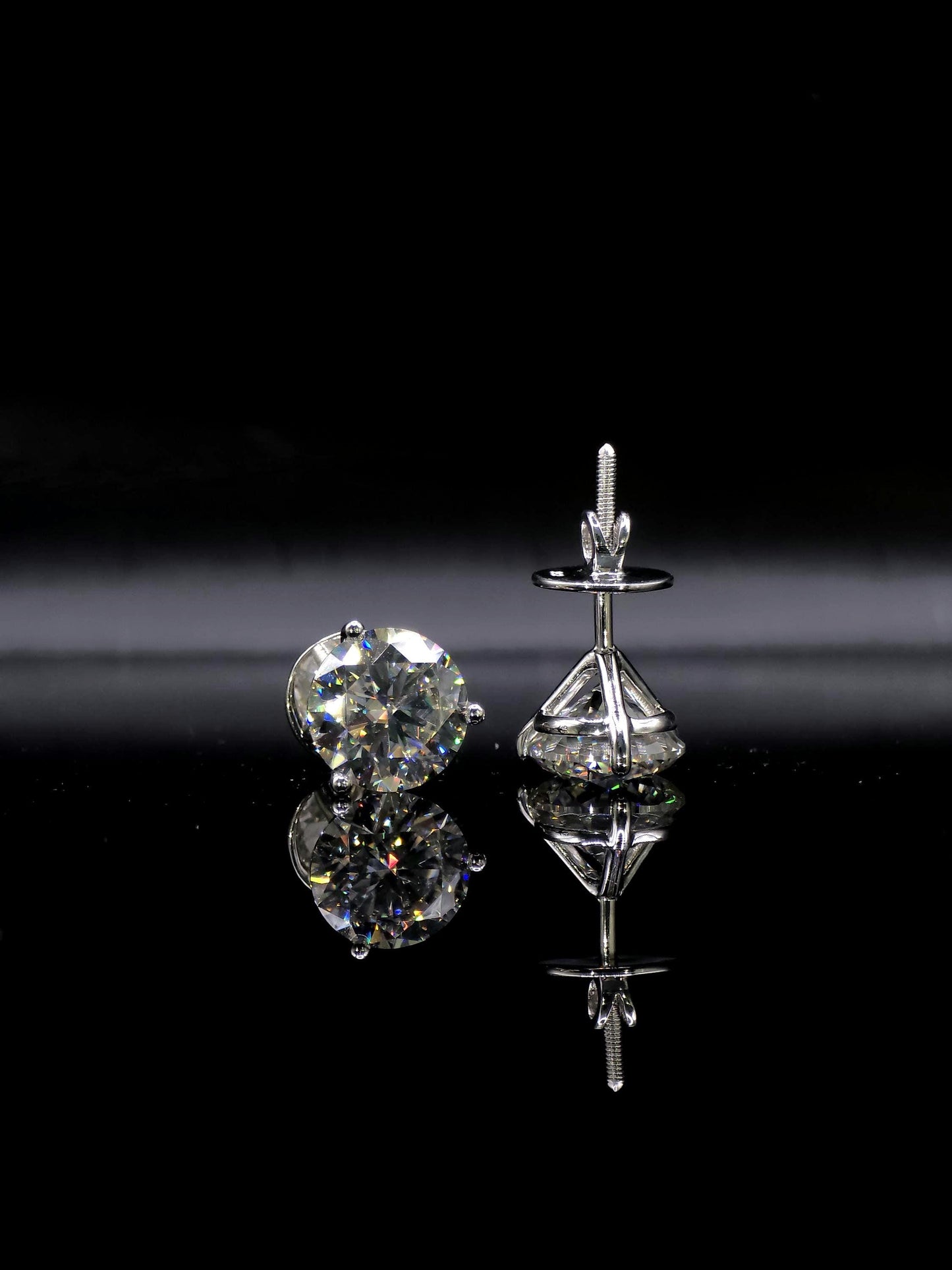 12mm Moissanite Stud Earrings, D Color VVS1 Round, 12 Carat Total Weight, 925 Sterling Silver/Solid 10K Gold, Three Prong Martini Setting