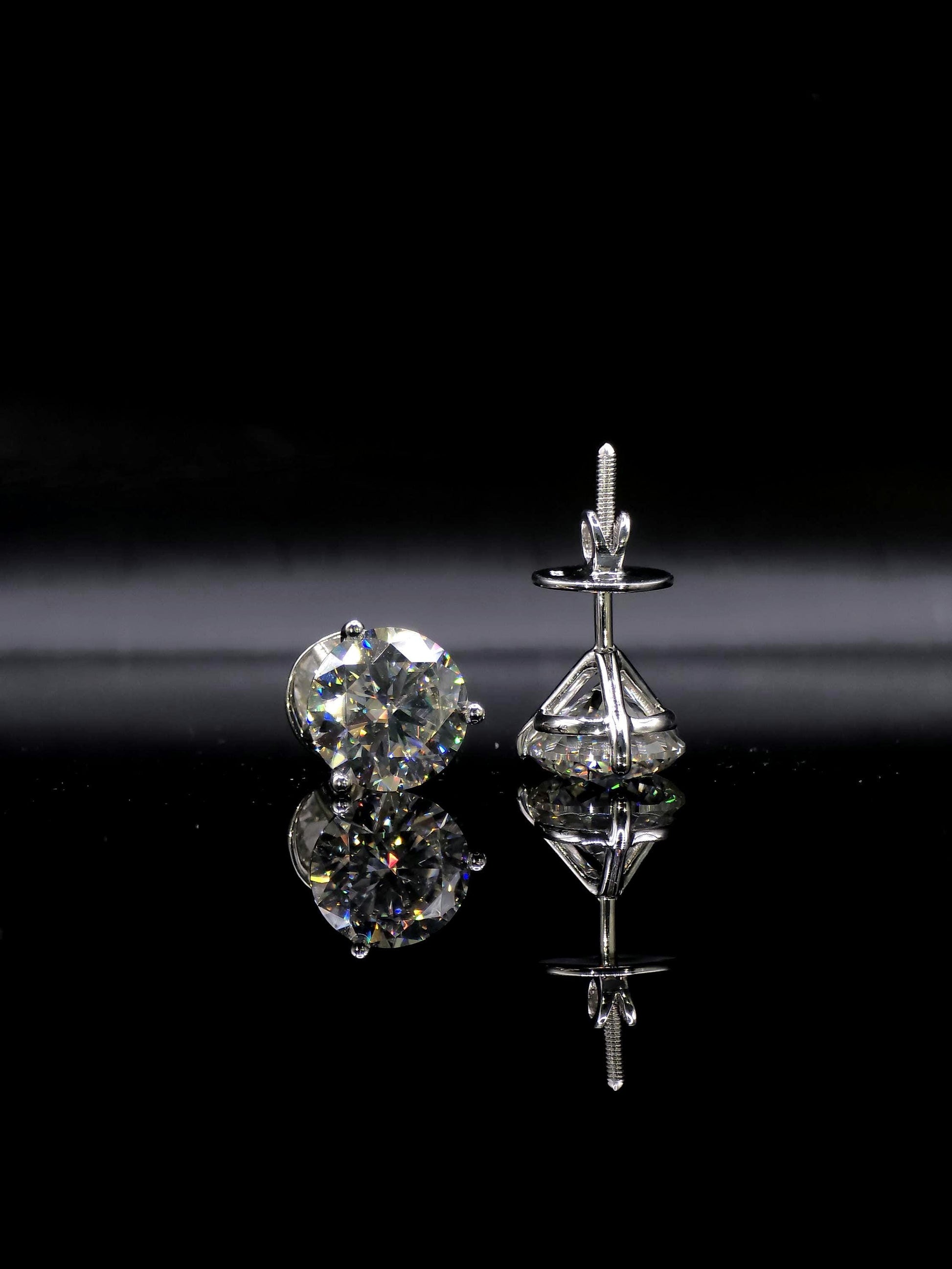 12mm Moissanite Stud Earrings, D Color VVS1 Round, 12 Carat Total Weight, 925 Sterling Silver/Solid 10K Gold, Three Prong Martini Setting