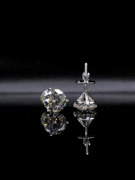 12mm Moissanite Stud Earrings, D Color VVS1 Round, 12 Carat Total Weight, 925 Sterling Silver/Solid 10K Gold, Three Prong Martini Setting