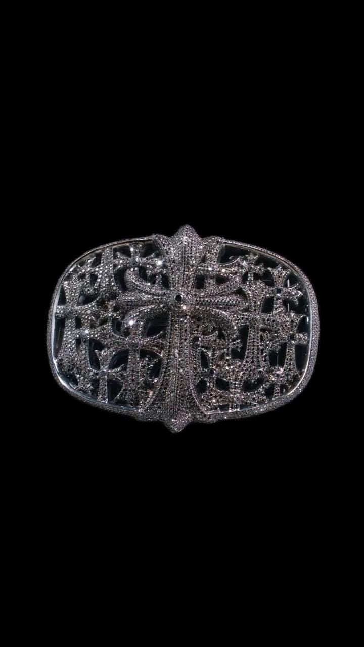 Black Moissanite Gothic Cross Belt Buckle, 925 Sterling Silver Cemetery Buckle, Iced Out Hip Hop Jewelry, Custom Men’s Buckle