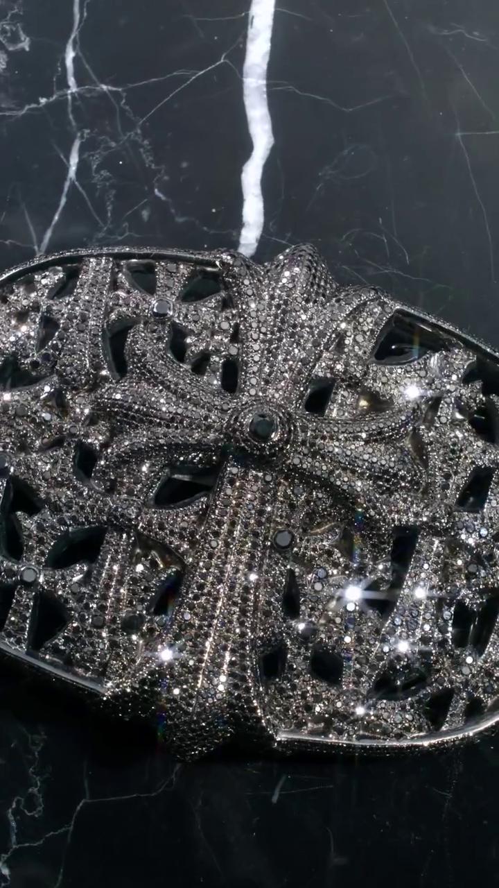 Black Moissanite Gothic Cross Belt Buckle, 925 Sterling Silver Cemetery Buckle, Iced Out Hip Hop Jewelry, Custom Men’s Buckle