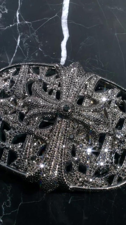 Black Moissanite Gothic Cross Belt Buckle, 925 Sterling Silver Cemetery Buckle, Iced Out Hip Hop Jewelry, Custom Men’s Buckle
