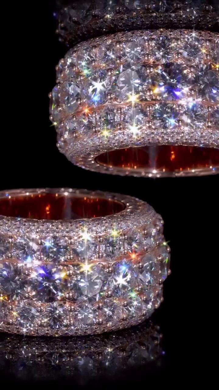 Wide Eternity Band Ring, Multi Row VVS1 Moissanite, Rose Gold Plated 925 Silver, Iced Out Hip Hop Statement Ring
