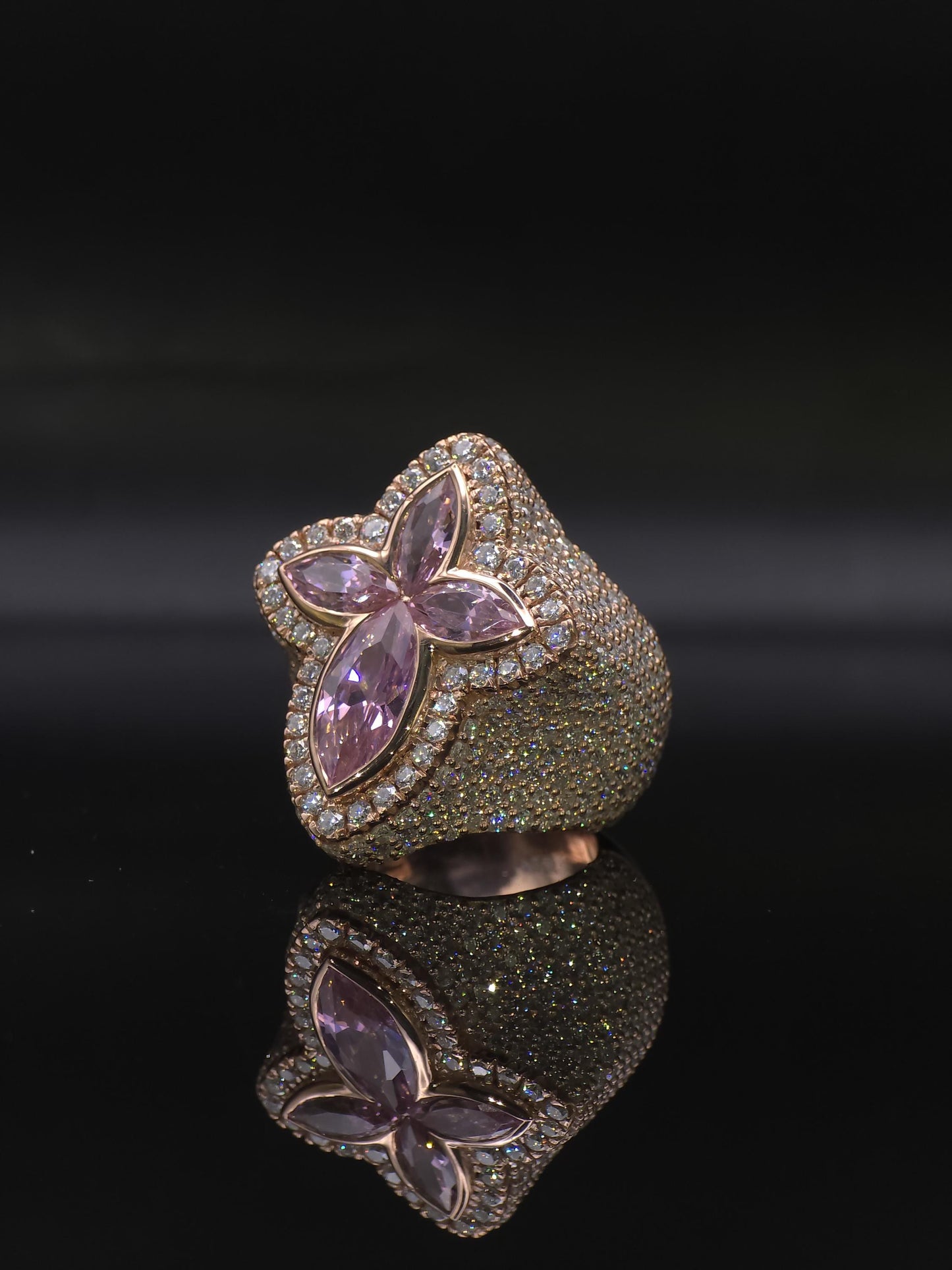 Large Pink Sapphire Cross Ring, VVS1 Moissanite Statement Ring, Rose Gold Plated 925 Silver, Iced Out Men’s Hip Hop Jewelry
