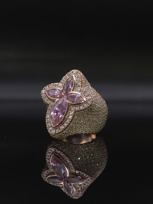 Large Pink Sapphire Cross Ring, VVS1 Moissanite Statement Ring, Rose Gold Plated 925 Silver, Iced Out Men’s Hip Hop Jewelry