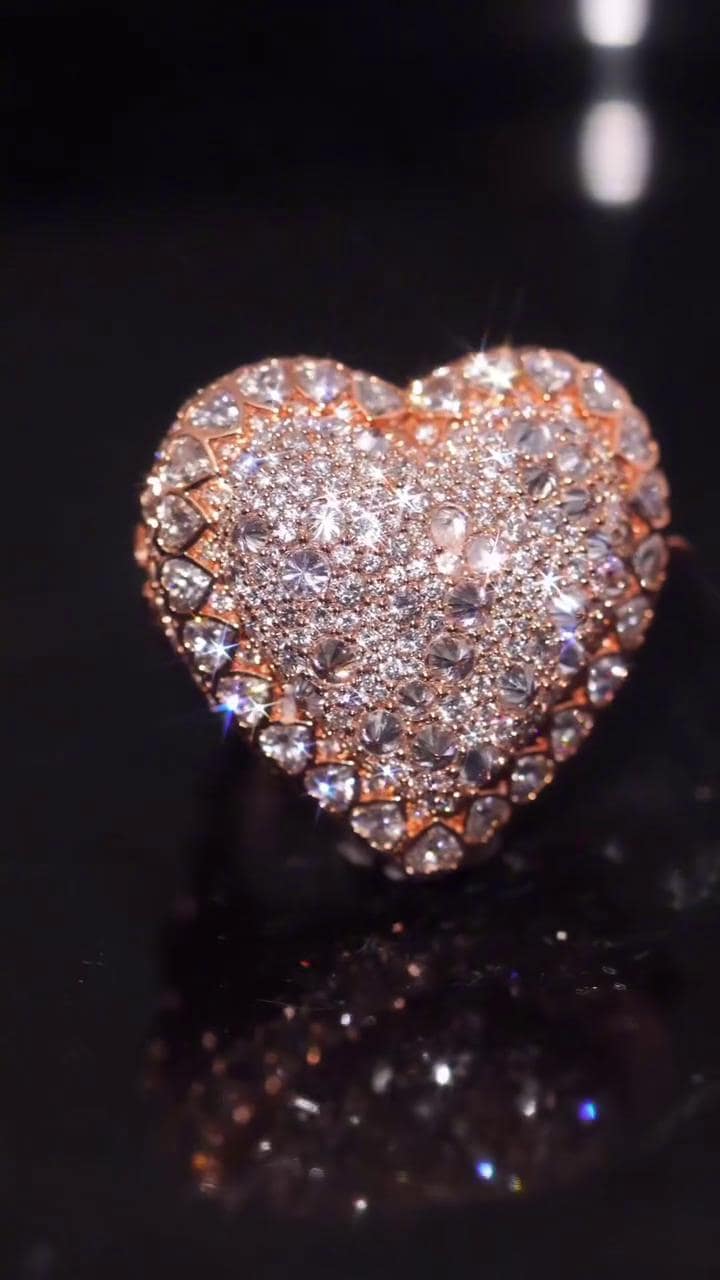 Custom Heart Moissanite Ring, Personalized Name & Logo, Iced Out 925 Silver Statement Ring, Rose Gold Hip Hop Jewelry