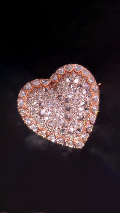 Custom Heart Moissanite Ring, Personalized Name & Logo, Iced Out 925 Silver Statement Ring, Rose Gold Hip Hop Jewelry