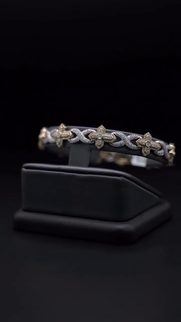 12mm Fleur de Lis X Infinity Link Bracelet | Two Tone VVS Moissanite Bracelet | 925 Sterling Silver Hip Hop Jewelry | Gift for Him