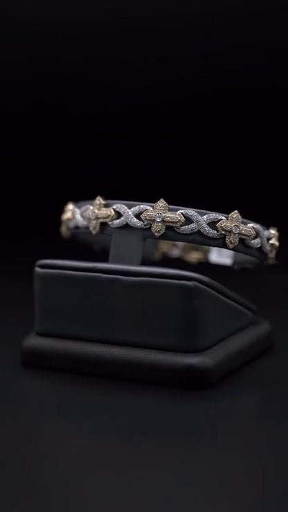 12mm Fleur de Lis X Infinity Link Bracelet | Two Tone VVS Moissanite Bracelet | 925 Sterling Silver Hip Hop Jewelry | Gift for Him