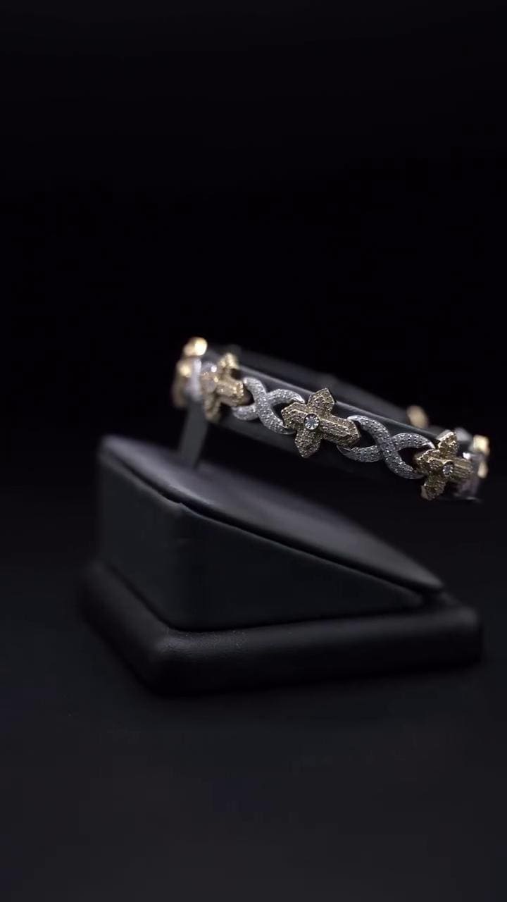12mm Fleur de Lis X Infinity Link Bracelet | Two Tone VVS Moissanite Bracelet | 925 Sterling Silver Hip Hop Jewelry | Gift for Him