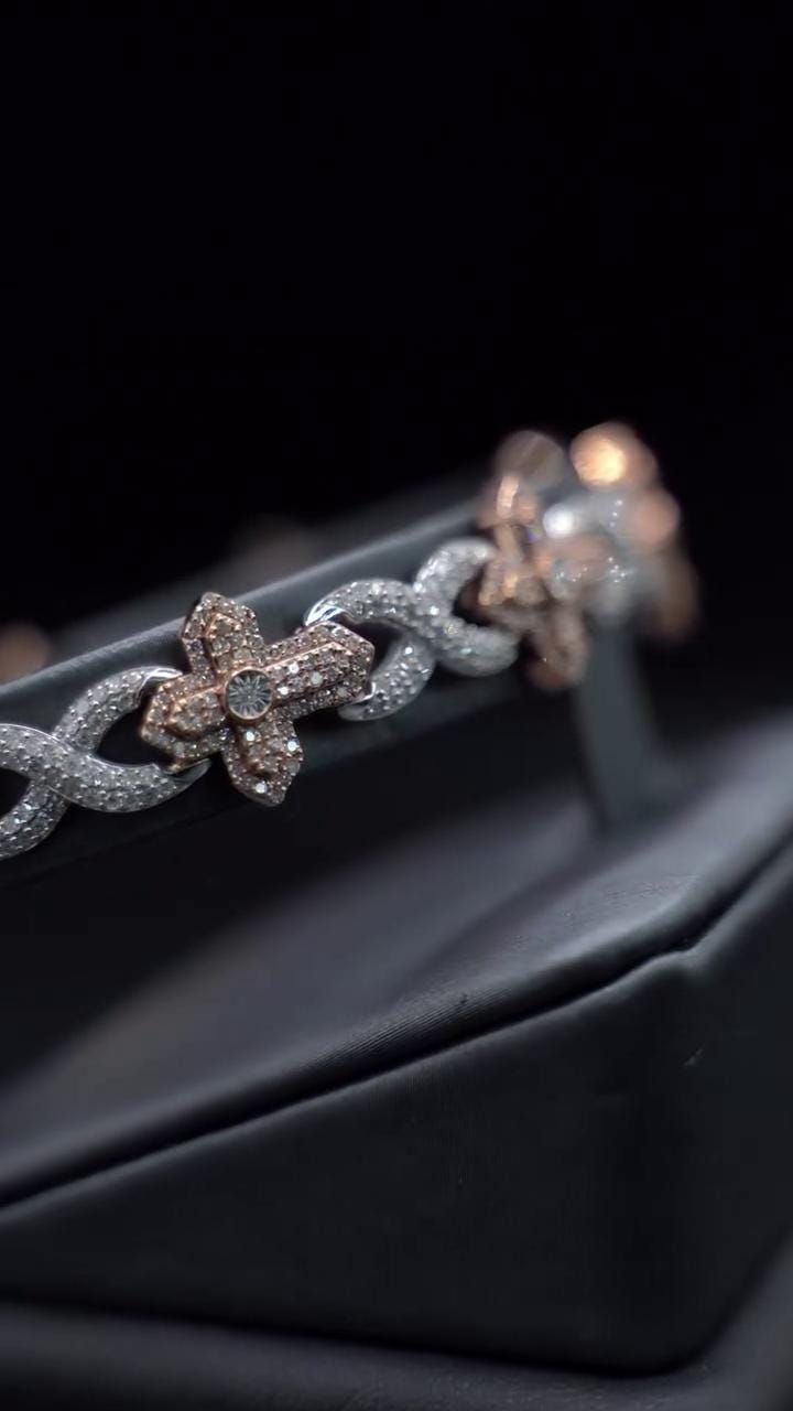 12mm Fleur de Lis X Infinity Link Bracelet | Two Tone VVS Moissanite Bracelet | 925 Sterling Silver Hip Hop Jewelry | Gift for Him