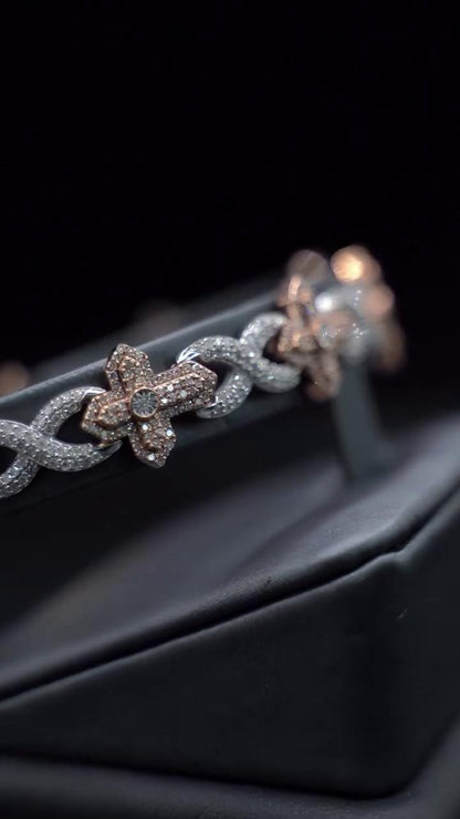 12mm Fleur de Lis X Infinity Link Bracelet | Two Tone VVS Moissanite Bracelet | 925 Sterling Silver Hip Hop Jewelry | Gift for Him