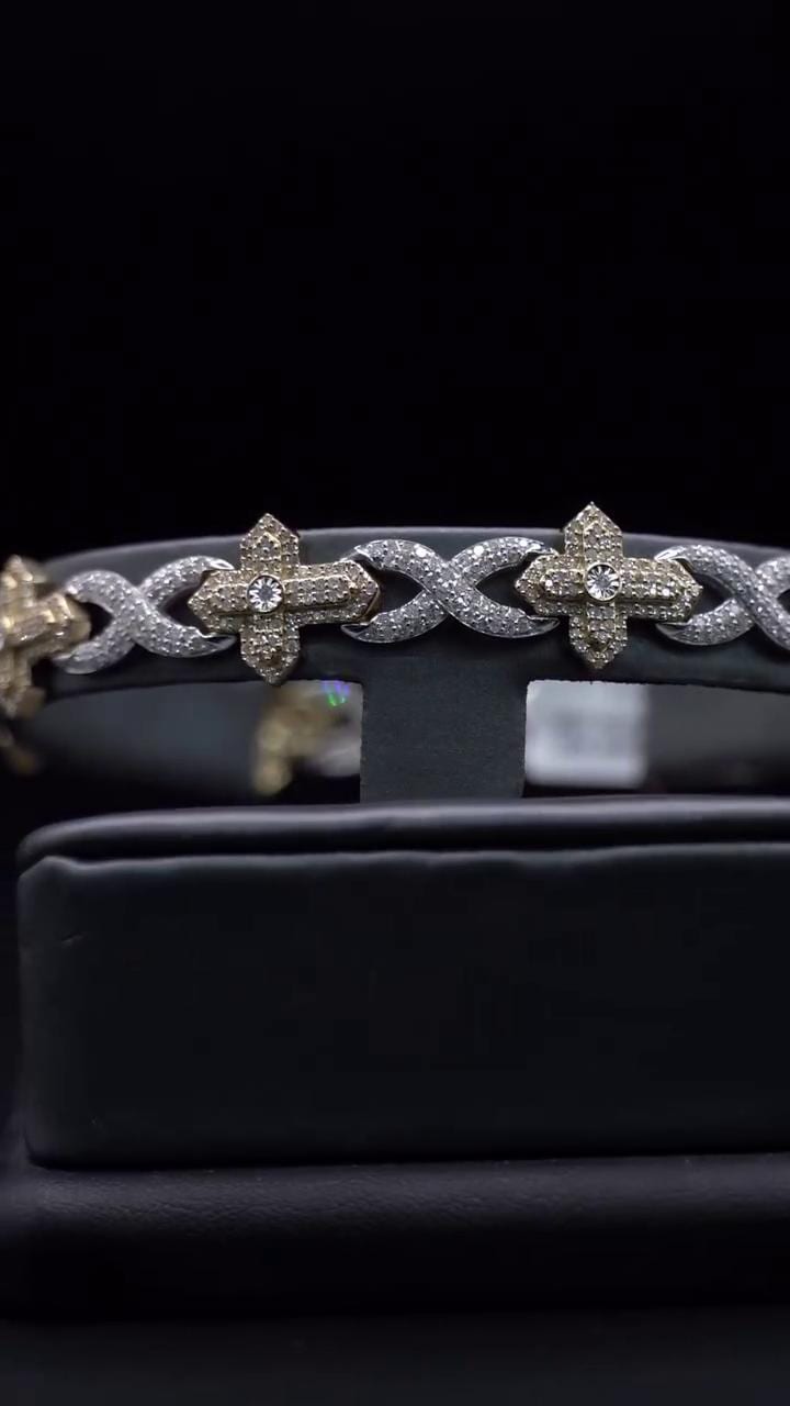 12mm Fleur de Lis X Infinity Link Bracelet | Two Tone VVS Moissanite Bracelet | 925 Sterling Silver Hip Hop Jewelry | Gift for Him