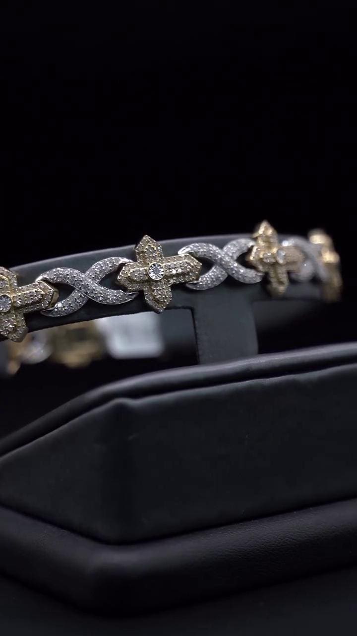 12mm Fleur de Lis X Infinity Link Bracelet | Two Tone VVS Moissanite Bracelet | 925 Sterling Silver Hip Hop Jewelry | Gift for Him