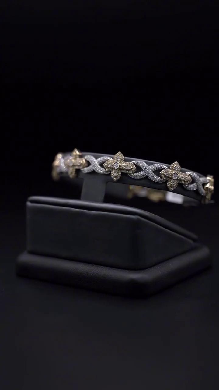 12mm Fleur de Lis X Infinity Link Bracelet | Two Tone VVS Moissanite Bracelet | 925 Sterling Silver Hip Hop Jewelry | Gift for Him