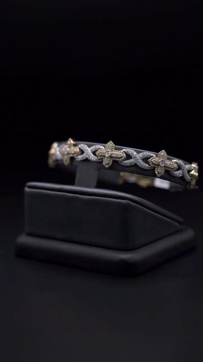 12mm Fleur de Lis X Infinity Link Bracelet | Two Tone VVS Moissanite Bracelet | 925 Sterling Silver Hip Hop Jewelry | Gift for Him