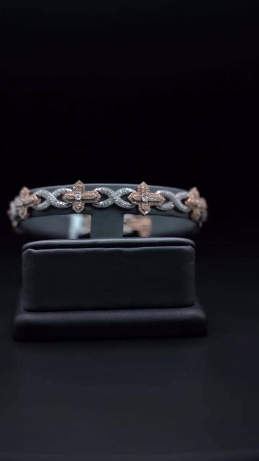 12mm Fleur de Lis X Infinity Link Bracelet | Two Tone VVS Moissanite Bracelet | 925 Sterling Silver Hip Hop Jewelry | Gift for Him