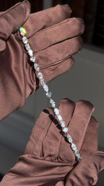 Mixed Cut Moissanite Tennis Bracelet, Marquise Oval Emerald Pear Heart, 925 Sterling Silver, VVS1 Jewelry