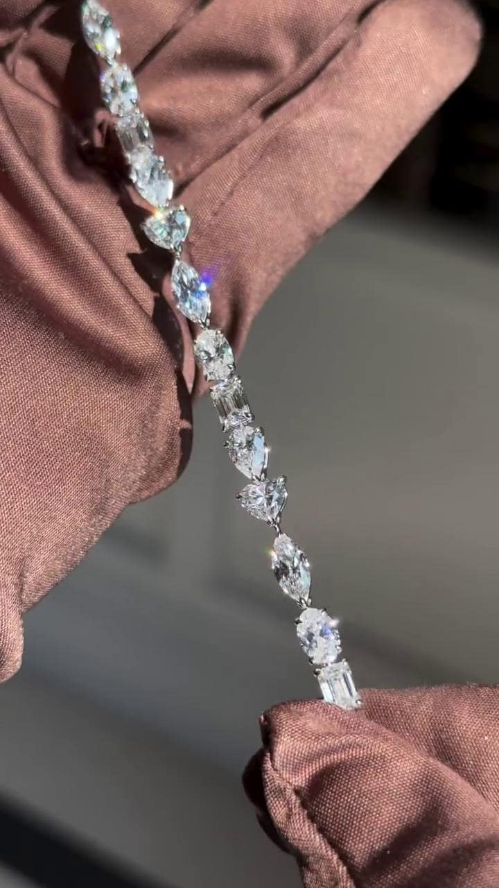 Mixed Cut Moissanite Tennis Bracelet, Marquise Oval Emerald Pear Heart, 925 Sterling Silver, VVS1 Jewelry