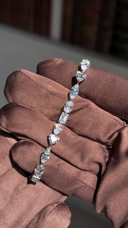 Mixed Cut Moissanite Tennis Bracelet, Marquise Oval Emerald Pear Heart, 925 Sterling Silver, VVS1 Jewelry