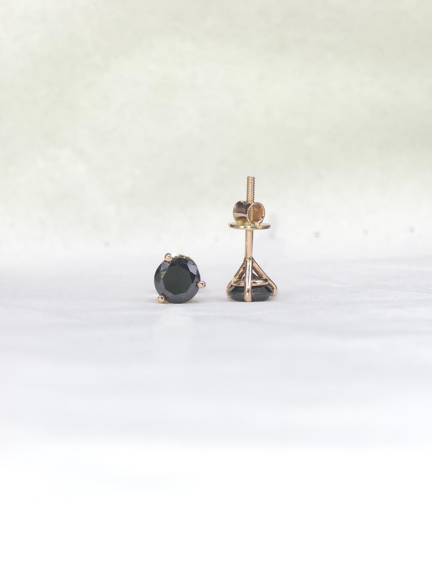 6mm Black Moissanite Stud Earrings, Round Cut, 1.6 Carat Total Weight, 925 Sterling Silver/Solid 10K Gold, Three Prong Martini Setting