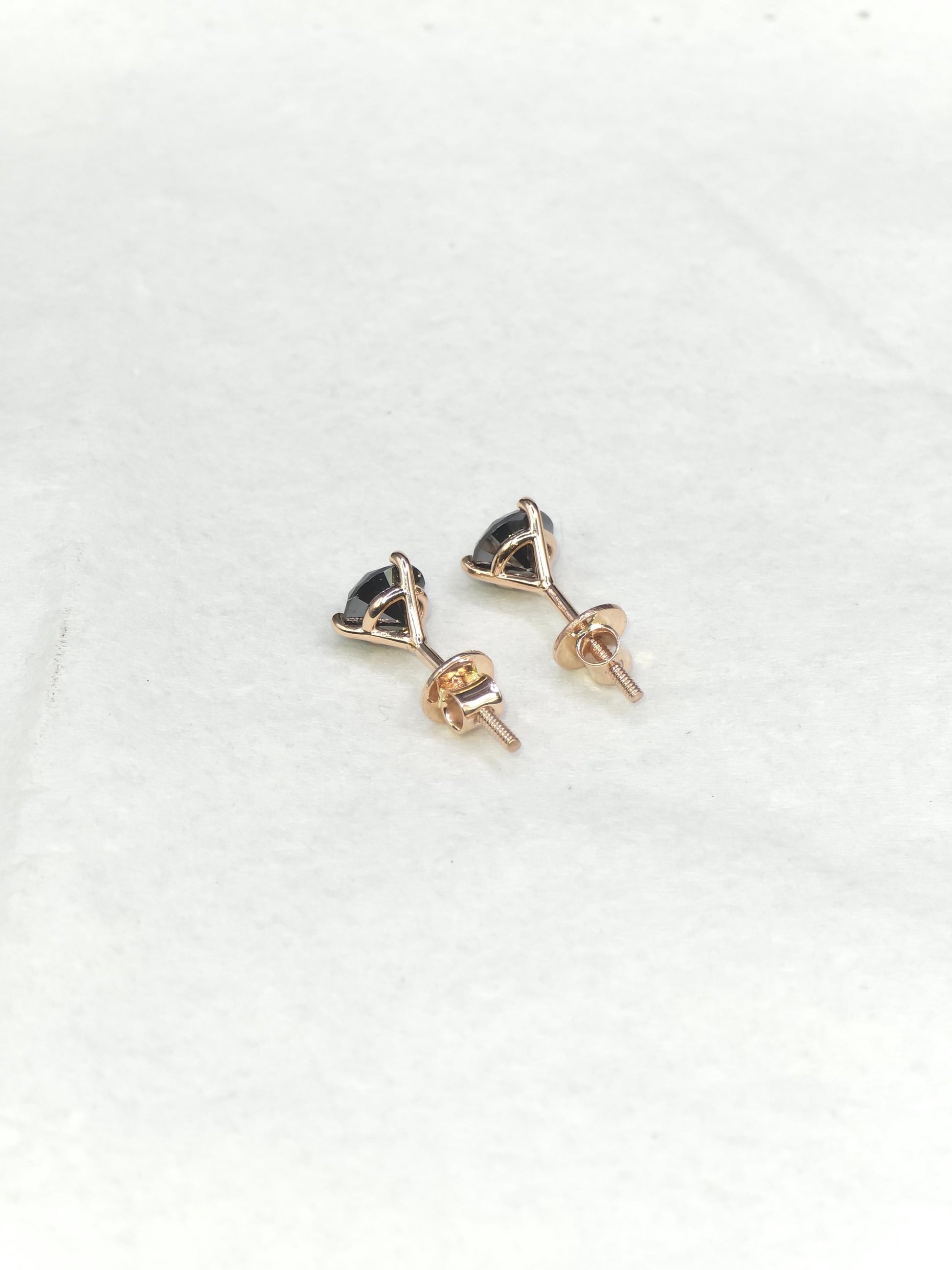 6mm Black Moissanite Stud Earrings, Round Cut, 1.6 Carat Total Weight, 925 Sterling Silver/Solid 10K Gold, Three Prong Martini Setting