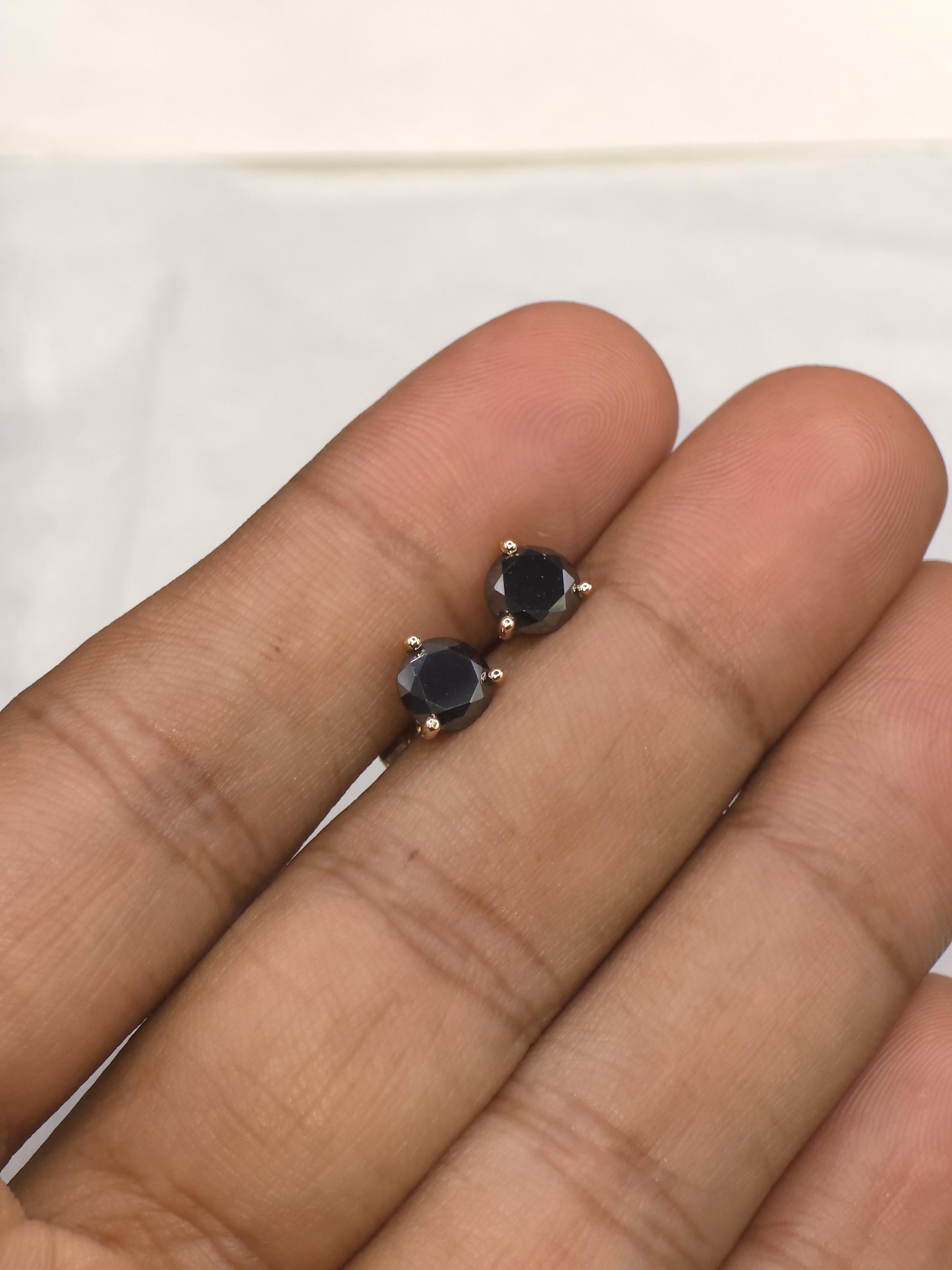 6mm Black Moissanite Stud Earrings, Round Cut, 1.6 Carat Total Weight, 925 Sterling Silver/Solid 10K Gold, Three Prong Martini Setting