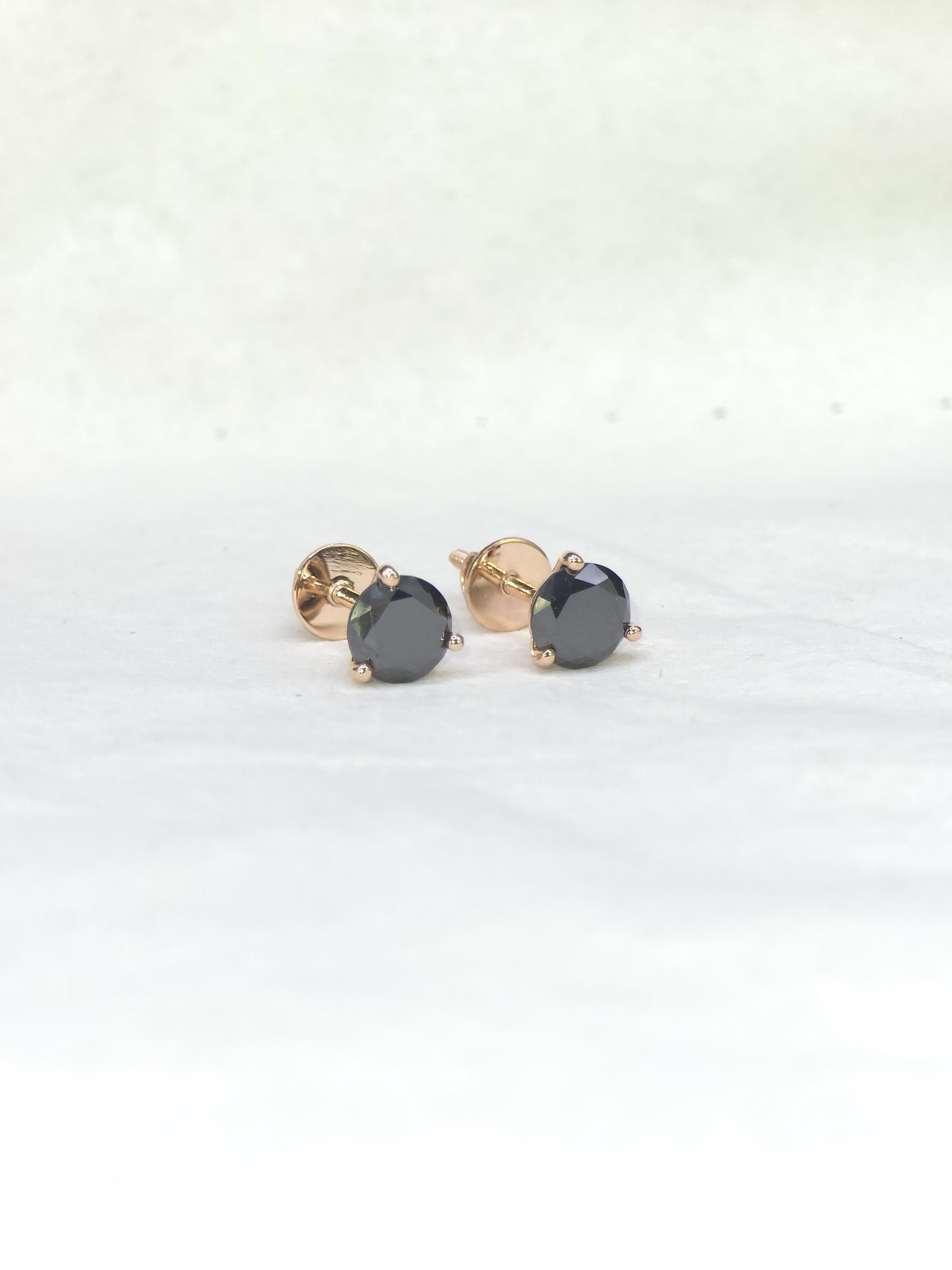 6mm Black Moissanite Stud Earrings, Round Cut, 1.6 Carat Total Weight, 925 Sterling Silver/Solid 10K Gold, Three Prong Martini Setting