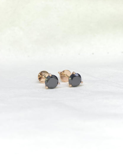 6mm Black Moissanite Stud Earrings, Round Cut, 1.6 Carat Total Weight, 925 Sterling Silver/Solid 10K Gold, Three Prong Martini Setting