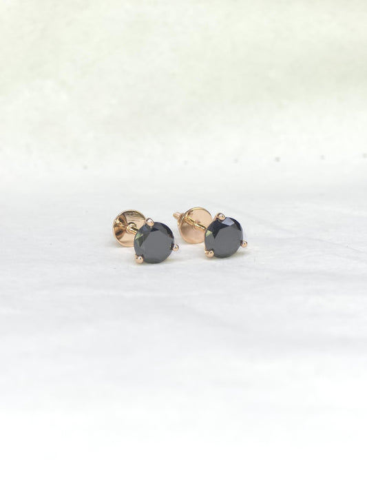 6mm Black Moissanite Stud Earrings, Round Cut, 1.6 Carat Total Weight, 925 Sterling Silver/Solid 10K Gold, Three Prong Martini Setting