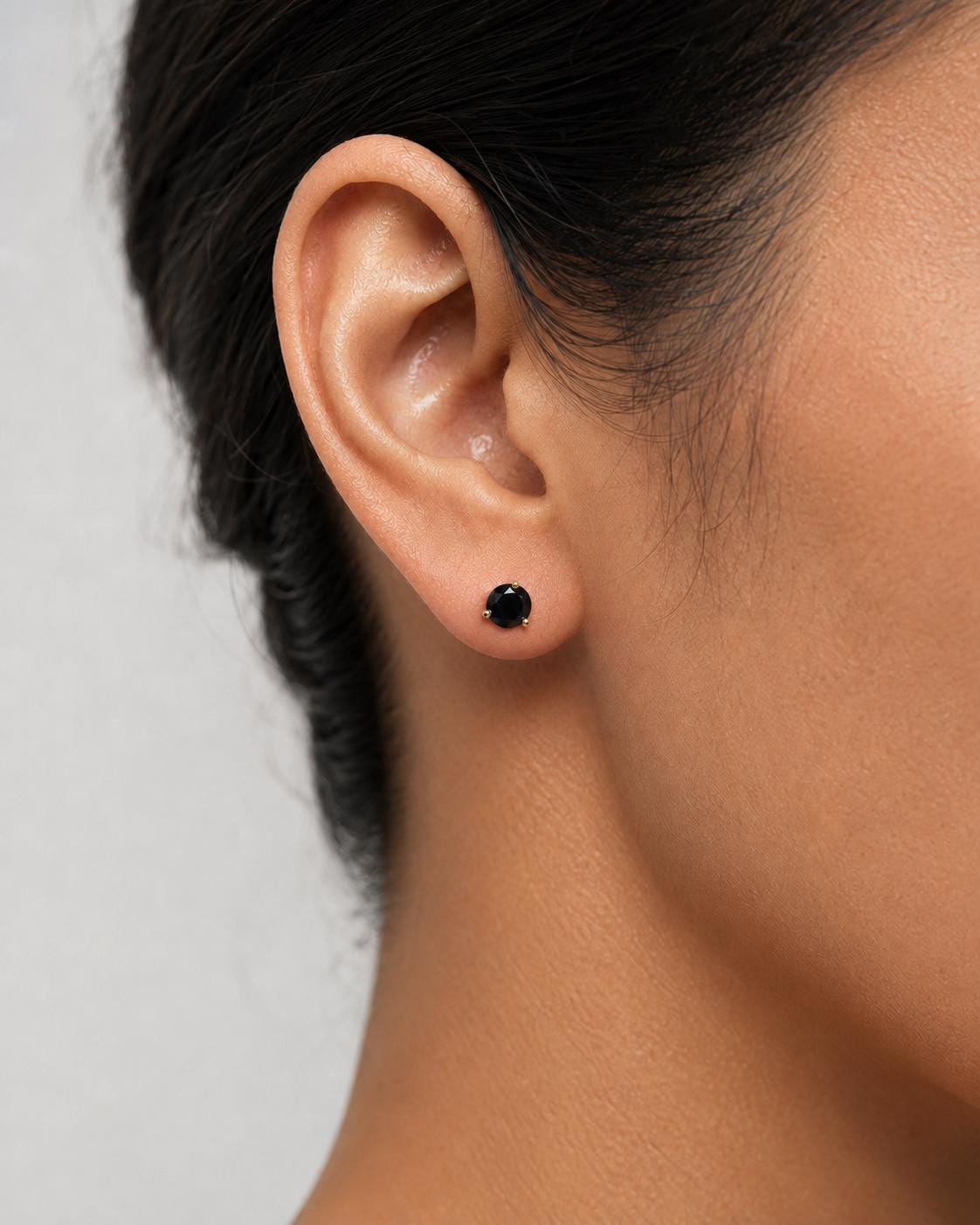 6mm Black Moissanite Stud Earrings, Round Cut, 1.6 Carat Total Weight, 925 Sterling Silver/Solid 10K Gold, Three Prong Martini Setting