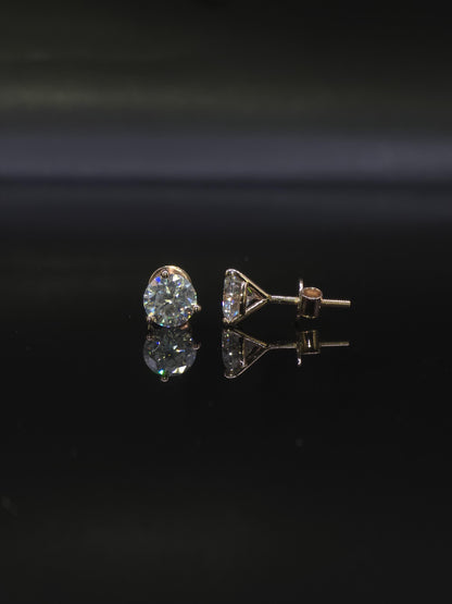 7mm Moissanite Stud Earrings, D Color VVS Round Cut, 2.4 Carat Total Weight, 925 Sterling Silver/Solid 10K Gold, Three Prong Martini Setting
