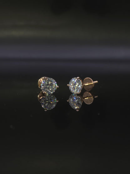 7mm Moissanite Stud Earrings, D Color VVS Round Cut, 2.4 Carat Total Weight, 925 Sterling Silver/Solid 10K Gold, Three Prong Martini Setting