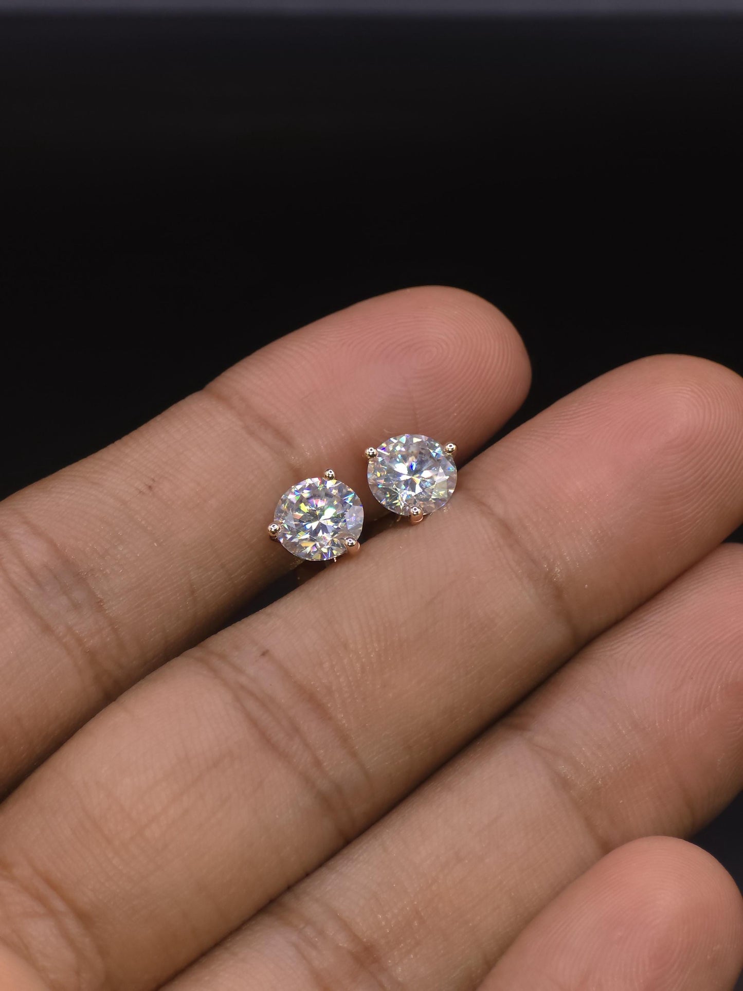 7mm Moissanite Stud Earrings, D Color VVS Round Cut, 2.4 Carat Total Weight, 925 Sterling Silver/Solid 10K Gold, Three Prong Martini Setting