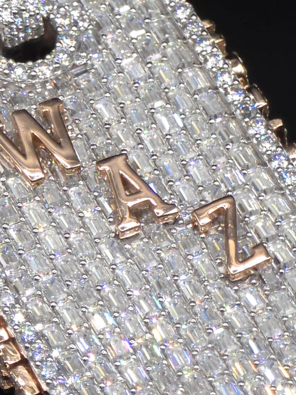 VVS1 Moissanite Large Dog Tag Pendant | Custom Hip Hop Necklace | Emerald & Round Cut | 925 Sterling Silver Iced Jewelry