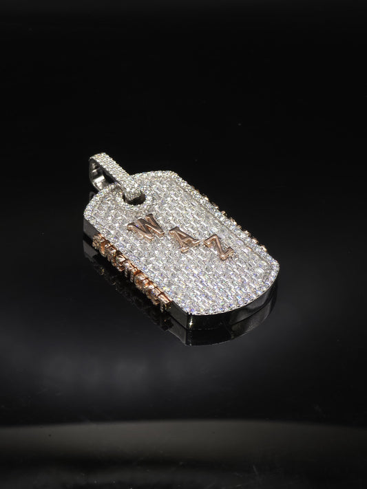 VVS1 Moissanite Large Dog Tag Pendant | Custom Hip Hop Necklace | Emerald & Round Cut | 925 Sterling Silver Iced Jewelry